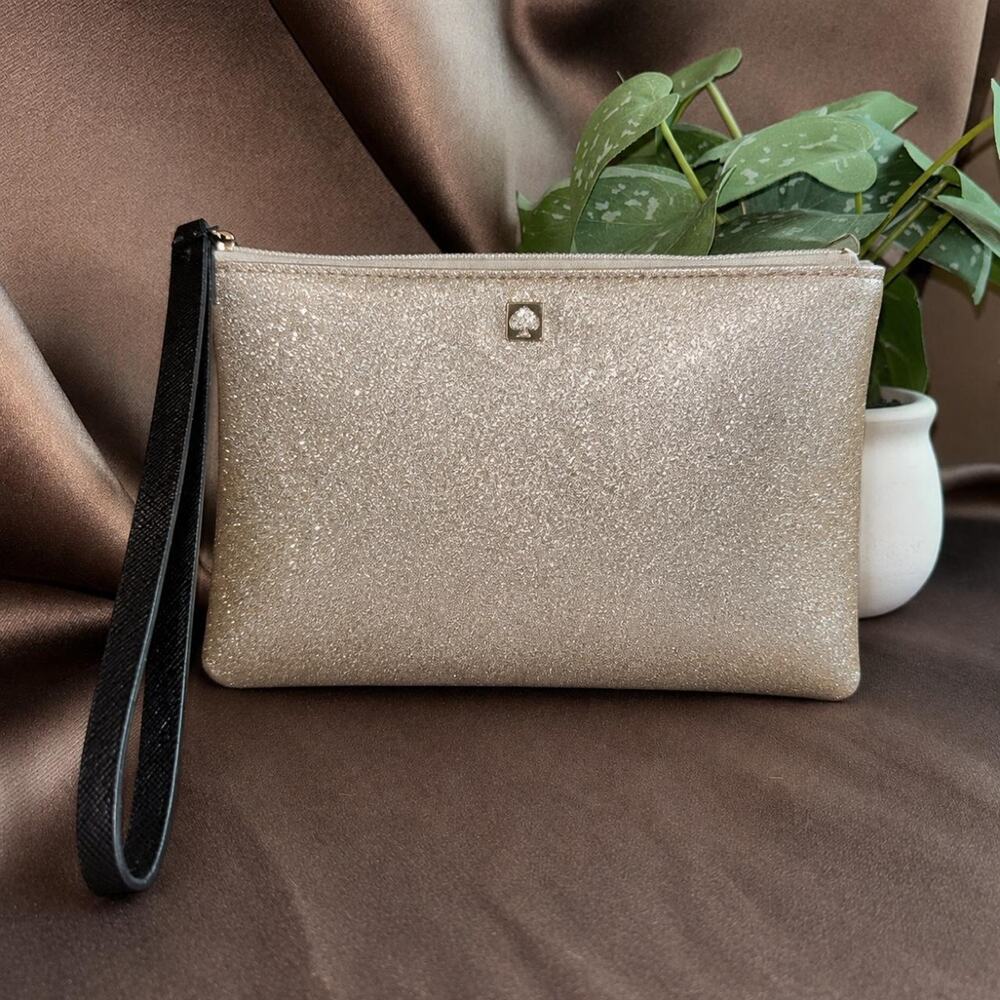 Kate Spade New York silver glitter clutch wristlet excellent condition - Picture 1 of 4